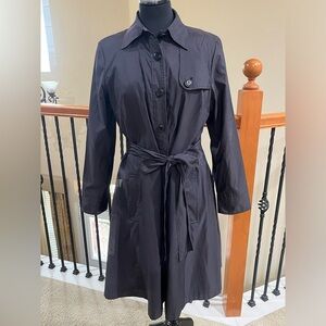 Focus 2000 Shiny Black / Charcoal TRENCH COAT DRESS, VINTAGE SIZE 12